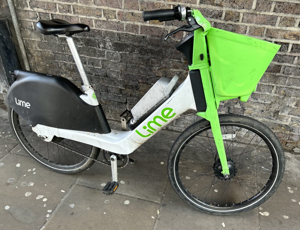 Lime ebike on street in London